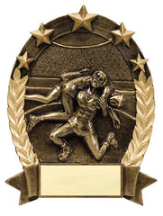 Star Oval Resin Male Wrestler 6-1/4 inch. Self standing or Plaque mount
