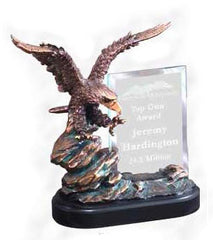 Bronze Eagle Sculpture With Glass Engraving Plate