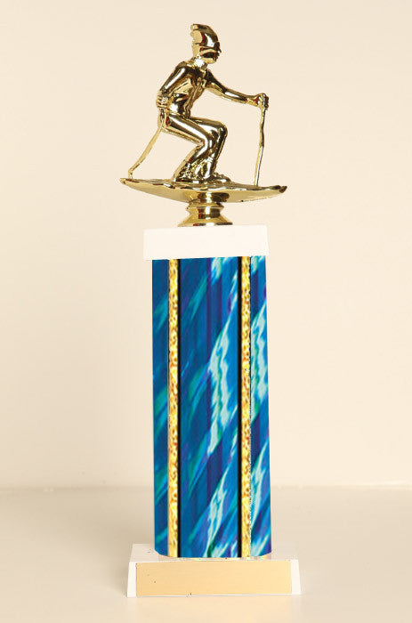 Male Snow Skier Square Column Trophy