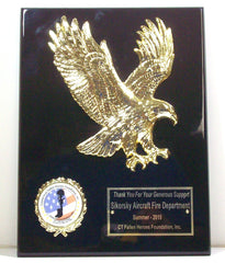 9 x 12 Ebony Piano Finsh Plaque with Large Gold Eagle