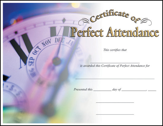 Perfect Attendance  -   8-1/2  inch x 11inch Certifiate