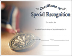 Special Recognition  -   8-1/2  inch x 11inch Certifiate