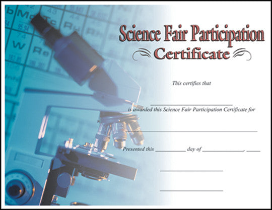 Science Fair Participation  -   8-1/2  inch x 11inch Certifiate