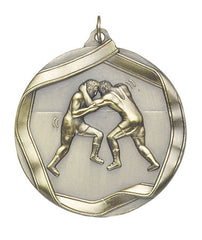 Ribbon Series Sport Medals - 2 1/4 inch  Medal with ribbon  - Wrestling