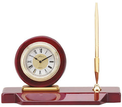 Piano Finish Rosewood Desk Set, Clock with 1 Pen 5 inch x 9 inch