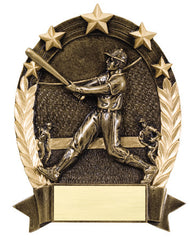 Star Oval Resin Male Baseball 6-1/4 inch. Self standing or Plaque mount