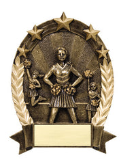 Star Oval Resin Female Cheerleader 6-1/4 inch. Self standing or Plaque mount