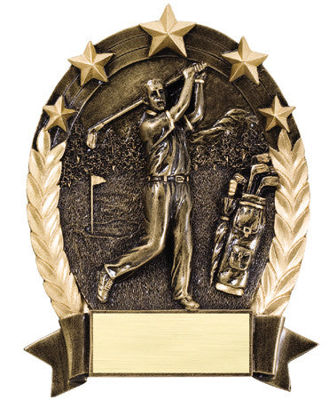 Star Oval Resin Male Golf 6-1/4 inch. Self standing or Plaque mount