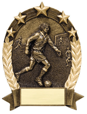 Star Oval Resin Male Soccer 6-1/4 inch. Self standing or Plaque mount