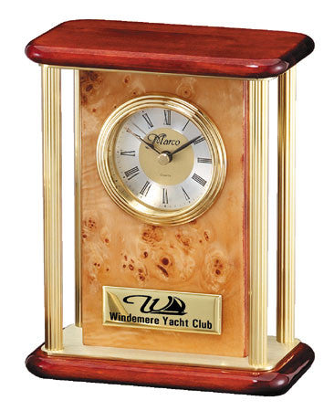 Piano Finish Rosewood and Burl Mantle Clock 5-3/4 inch x 7-1/2 inch